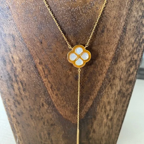 Brand New Rachel Zoe Clover Necklace Cubic Zirconia Gold over Sterling Silver - Picture 7 of 7